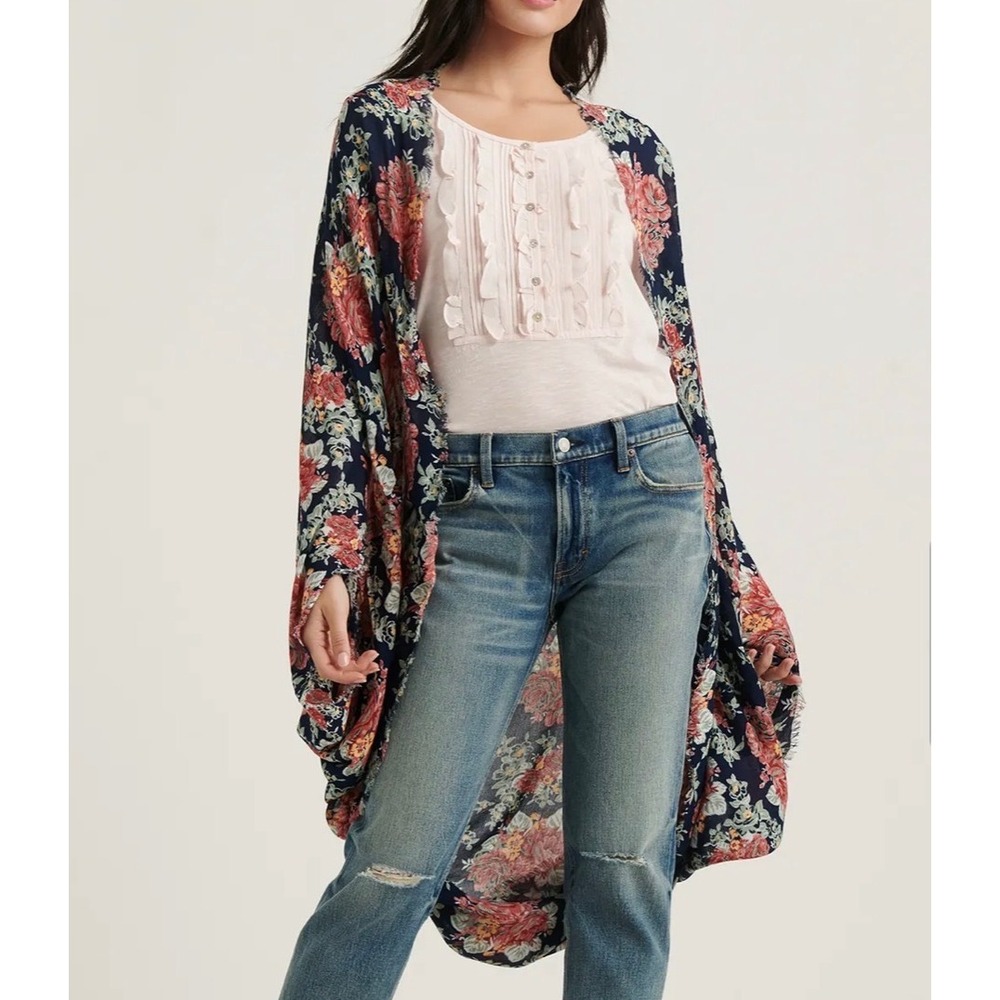 NWT $70 Lucky‎ Brand Floral Cape Kimono 0S Feminine Romantic Layering Boho